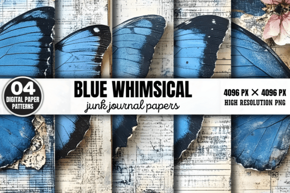 Blue Whimsical Junk Journal Patterns: A Mini Bundle of Creative Possibilities