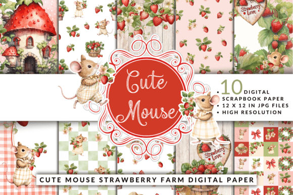 Cute Mouse Strawberry Farm Digital Paper: A Creative Resource for DIY Enthusiasts