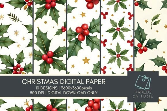 Holly Leaves Pattern Digital Paper: A Timeless Design for Modern Creations