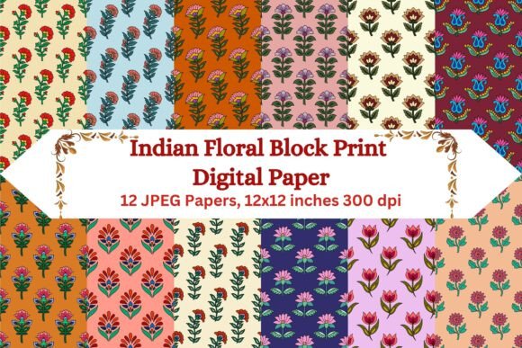 Indian Floral Block Print Digital Paper – Timeless Design for Modern Creations