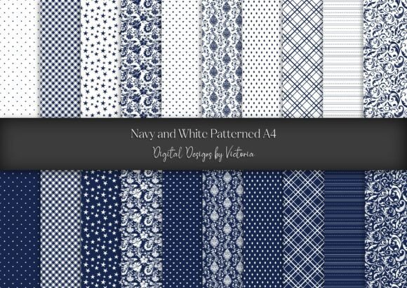 Navy and White Patterned Digital Paper: A Versatile Resource for Creative Projects