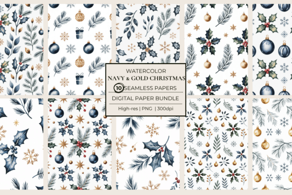 Navy Gold Christmas Seamless Papers: Elevating Holiday Design with Elegance and Sophistication