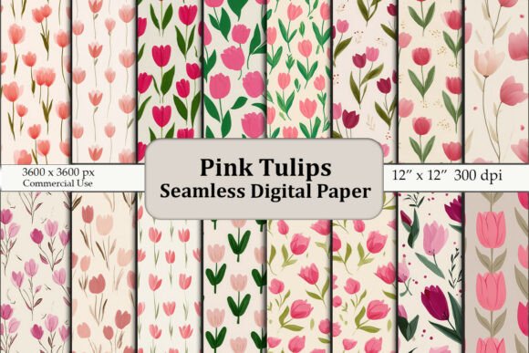 Seamless Pink Tulips Digital Pattern – A Versatile Resource for Creative Projects