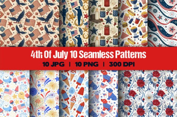 Seamless Vintage Americana Pattern Featu: A Versatile Design Resource for Independence Day Projects