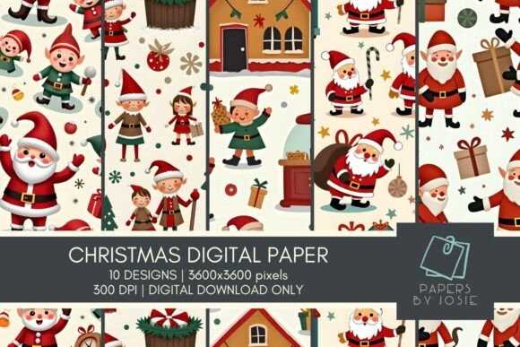 Unlock Creative Potential with Santa Elves Pattern Digital Paper