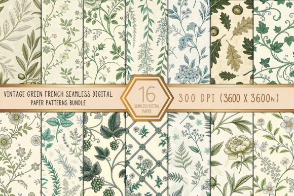 Vintage Green French Digital Paper Bundle: A Timeless Resource for Creative Projects