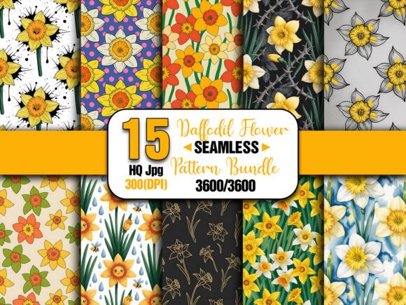 Welcome the Arrival of Spring with a Vibrant Daffodil Flower Seamless Pattern Bundle